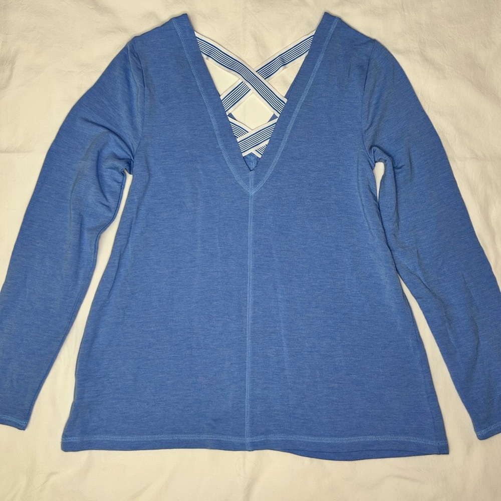 Lilly Pulitzer Luxletic Areli Pullover Top Size M Bennet Blue Criss Cross